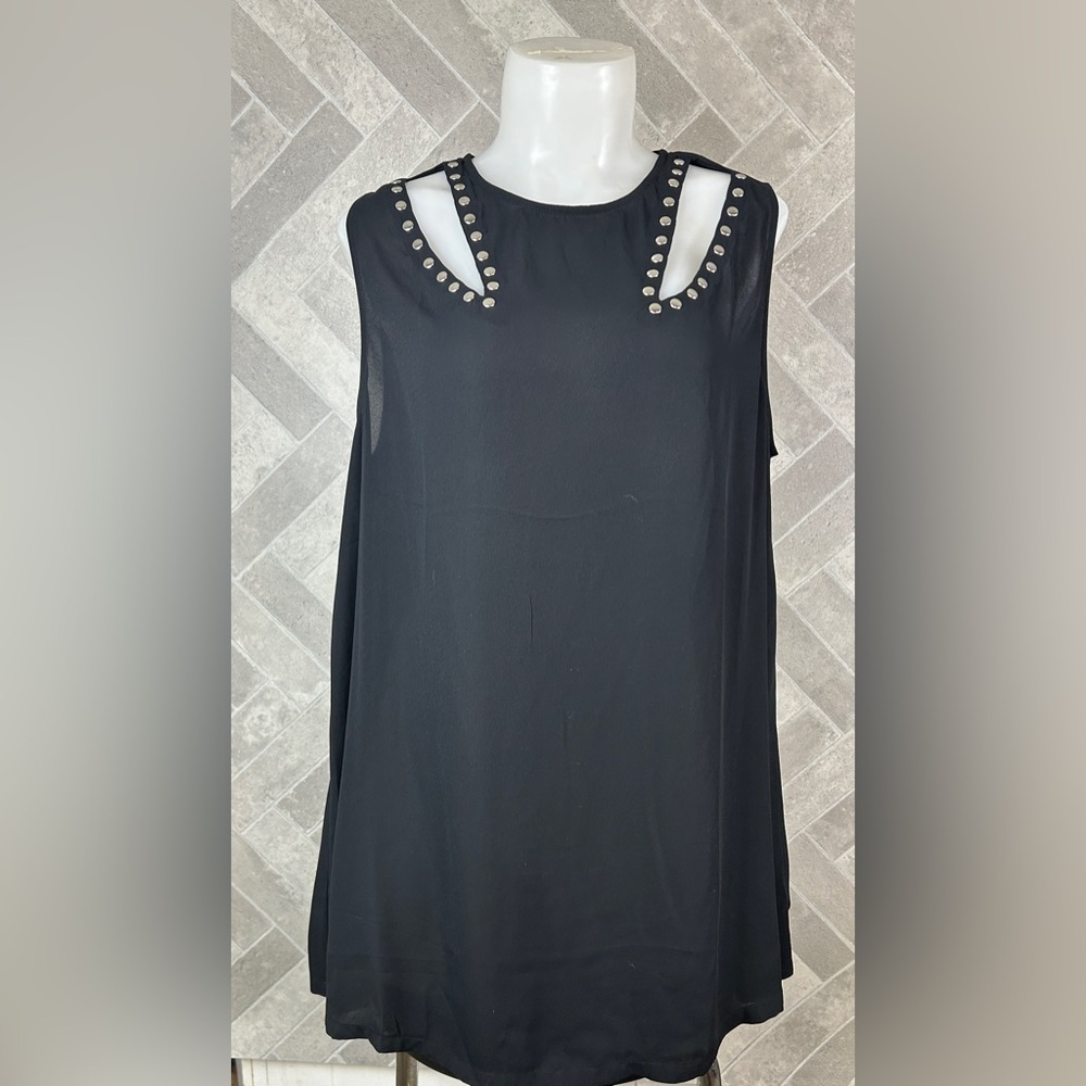 Love & Legend Black Sleeveless Cut-Out Studded Studs Blouse Tank Top Going Out